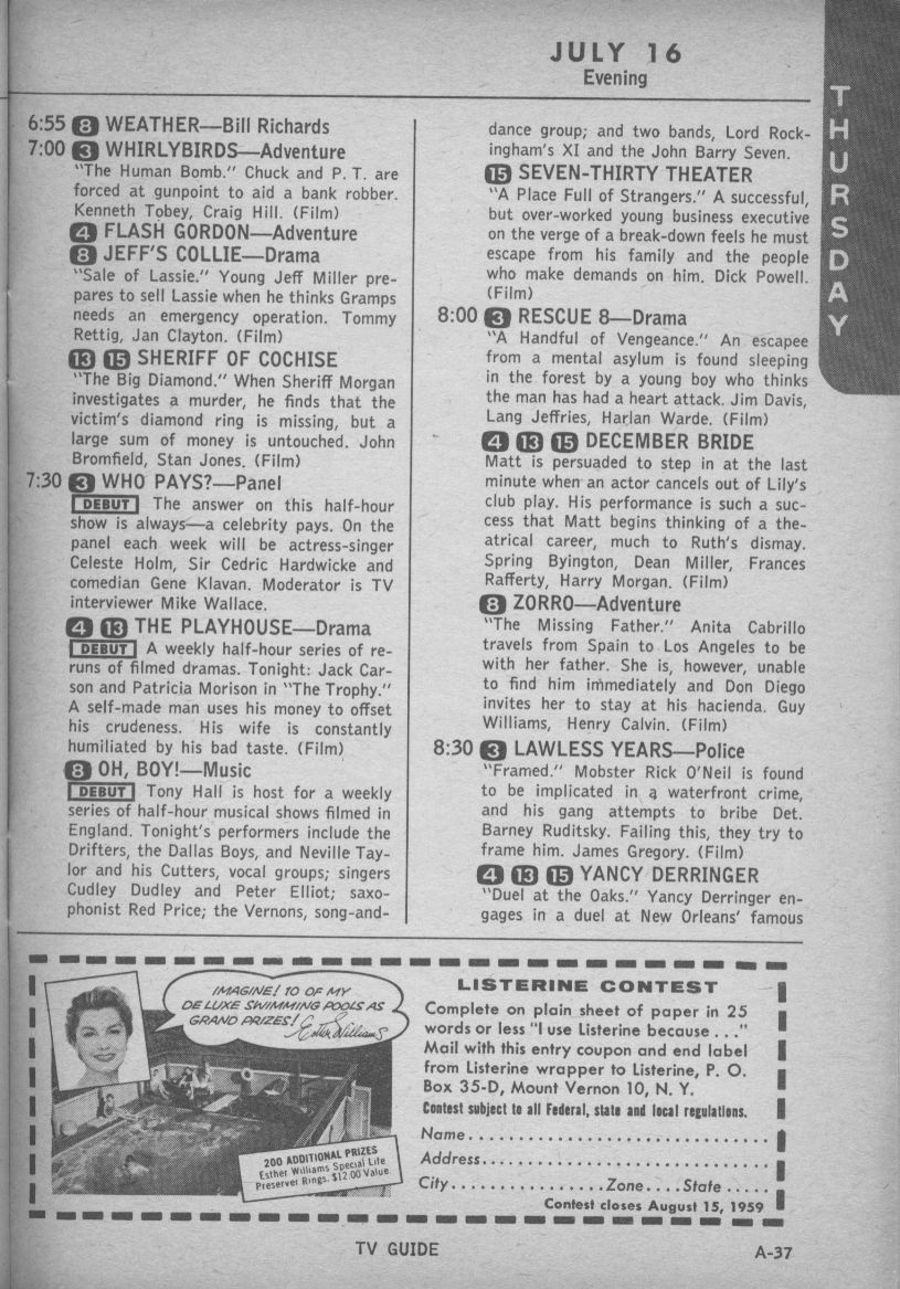 Image result for images of 1959 TV listings