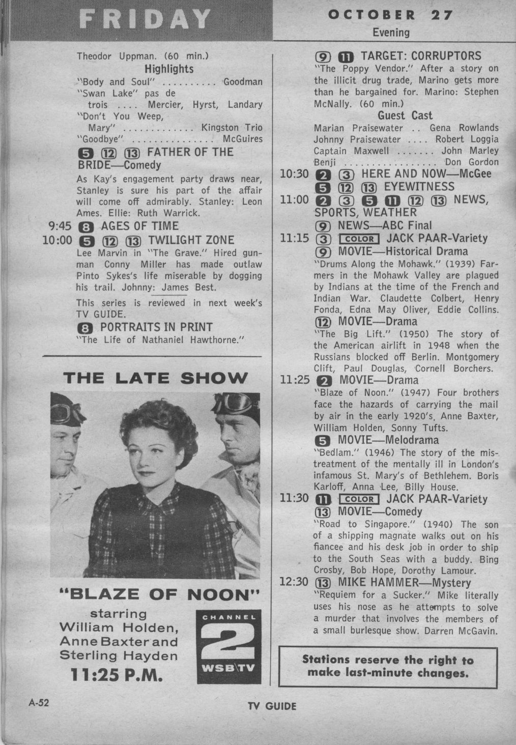 CTVA - US TV Listings - 1961
