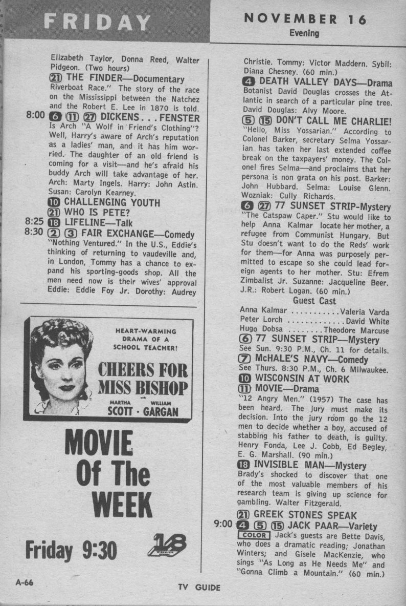 CTVA - US TV Listings - 1962